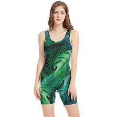 Tropical Green Leaves Background Women s Wrestling Singlet by Hannah976