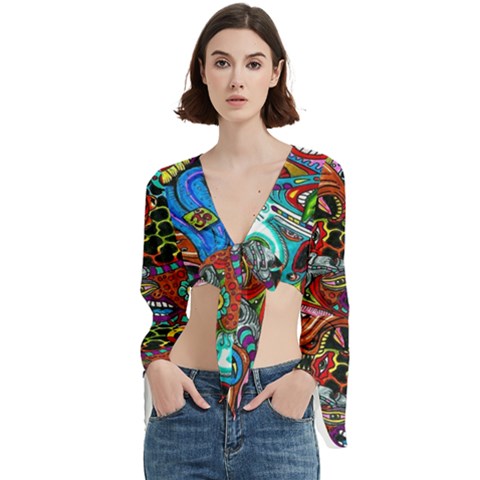 Vector Art Pattern - Trumpet Sleeve Cropped Top by Hannah976