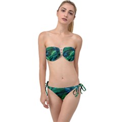 Tropical Green Leaves Background Twist Bandeau Bikini Set by Hannah976