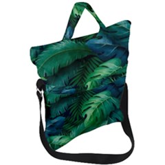 Tropical Green Leaves Background Fold Over Handle Tote Bag by Hannah976