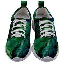 Tropical Green Leaves Background Kids Athletic Shoes by Hannah976