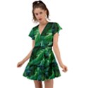 Tropical Green Leaves Background Flutter Sleeve Wrap Dress View1