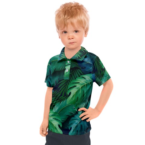 Tropical Green Leaves Background Kids  Polo T-shirt by Hannah976