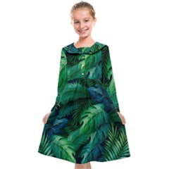 Tropical Green Leaves Background Kids  Midi Sailor Dress by Hannah976