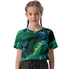 Tropical Green Leaves Background Kids  Basic T-shirt by Hannah976