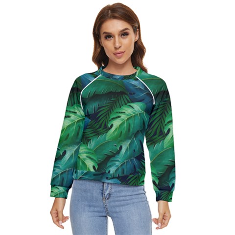 Tropical Green Leaves Background Women s Long Sleeve Raglan T-shirt by Hannah976