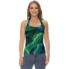 Tropical Green Leaves Background Basic Halter Top by Hannah976