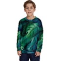 Tropical Green Leaves Background Kids  Crewneck Sweatshirt View1