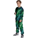 Tropical Green Leaves Background Kids  Sweatshirt set View2