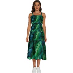 Tropical Green Leaves Background Sleeveless Shoulder Straps Boho Dress by Hannah976