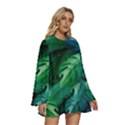 Tropical Green Leaves Background Round Neck Long Sleeve Bohemian Style Chiffon Mini Dress View3