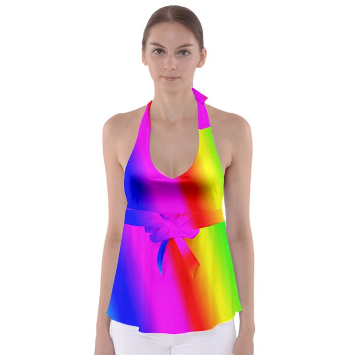 Multi Color Rainbow Background Tie Back Tankini Top