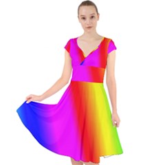 Multi Color Rainbow Background Cap Sleeve Front Wrap Midi Dress by Hannah976