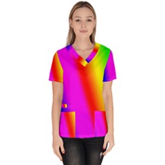 Multi Color Rainbow Background Women s V-neck Scrub Top by Hannah976