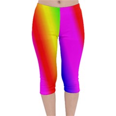 Multi Color Rainbow Background Velvet Capri Leggings  by Hannah976