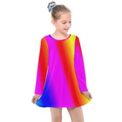 Multi Color Rainbow Background Kids  Long Sleeve Dress by Hannah976