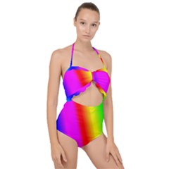 Multi Color Rainbow Background Scallop Top Cut Out Swimsuit by Hannah976