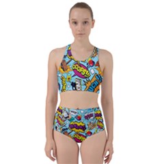 Comic Elements Colorful Seamless Pattern Racer Back Bikini Set by Hannah976