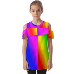 Multi Color Rainbow Background Fold Over Open Sleeve Top by Hannah976