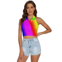 Multi Color Rainbow Background Backless Halter Cami Shirt by Hannah976