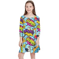 Comic Elements Colorful Seamless Pattern Kids  Quarter Sleeve Skater Dress by Hannah976