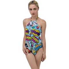 Comic Elements Colorful Seamless Pattern Go With The Flow One Piece Swimsuit