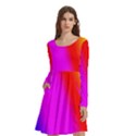 Multi Color Rainbow Background Long Sleeve Knee Length Skater Dress With Pockets View1