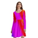 Multi Color Rainbow Background Long Sleeve Knee Length Skater Dress With Pockets View3