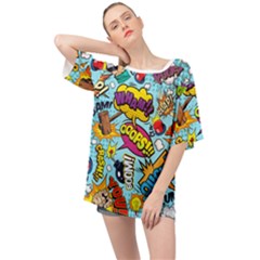 Comic Elements Colorful Seamless Pattern Oversized Chiffon Top by Hannah976