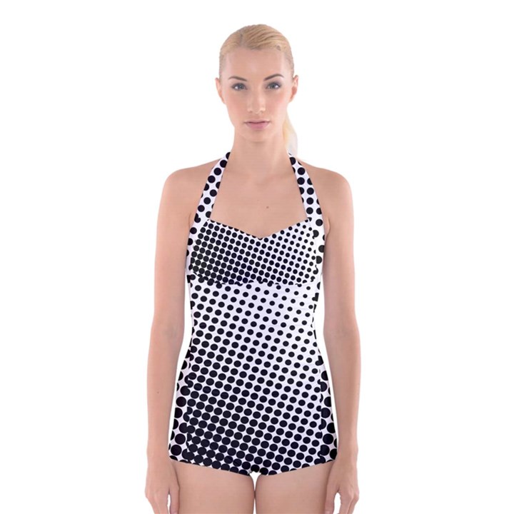 Background-wallpaper-texture-lines Dot Dots Black White Boyleg Halter Swimsuit 