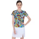 Comic Elements Colorful Seamless Pattern Women s Sports Top View1