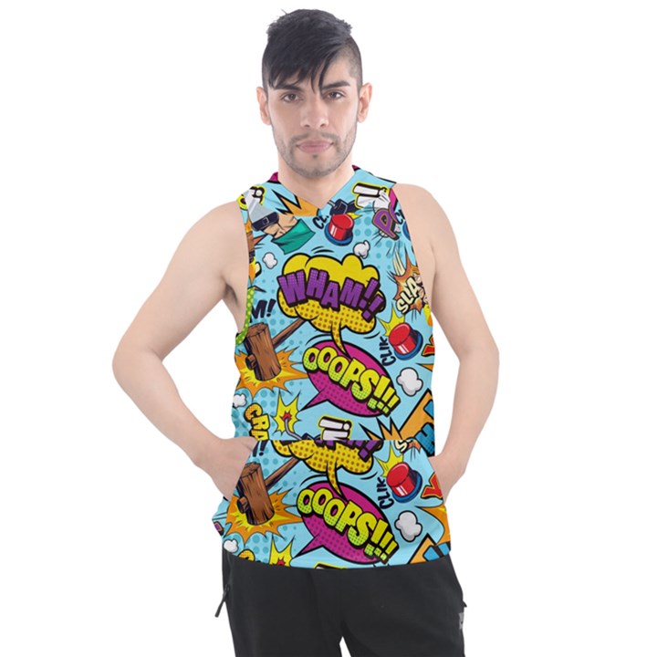 Comic Elements Colorful Seamless Pattern Men s Sleeveless Hoodie