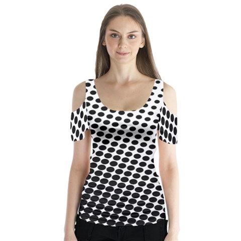 Background-wallpaper-texture-lines Dot Dots Black White Butterfly Sleeve Cutout T-shirt  by Hannah976