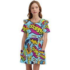 Comic Elements Colorful Seamless Pattern Kids  Frilly Sleeves Pocket Dress by Hannah976