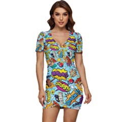 Comic Elements Colorful Seamless Pattern Low Cut Cap Sleeve Mini Dress by Hannah976