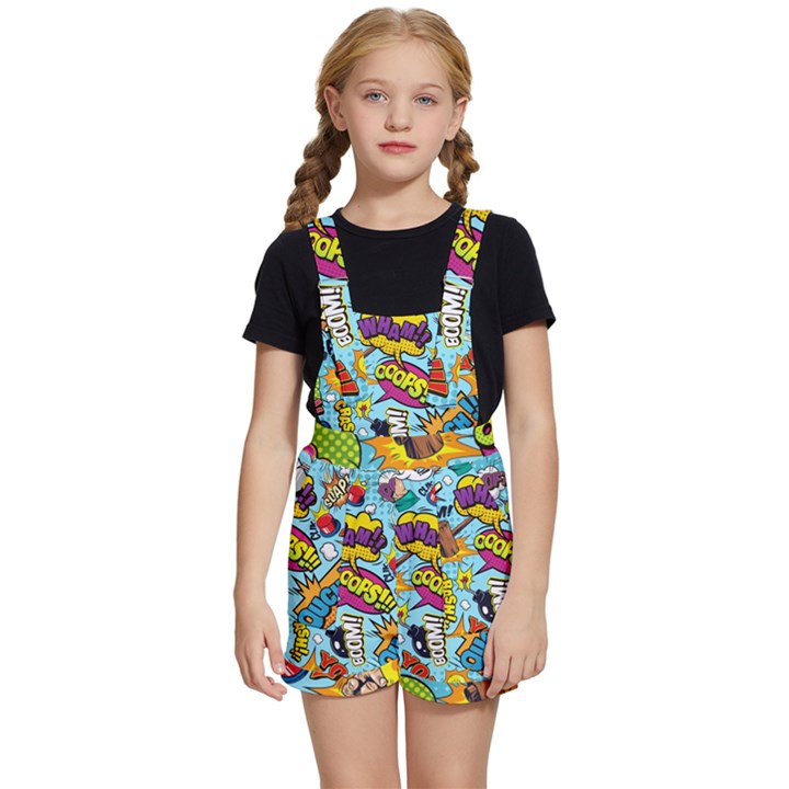 Comic Elements Colorful Seamless Pattern Kids  Short Overalls