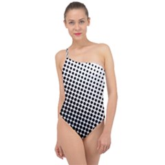 Background-wallpaper-texture-lines Dot Dots Black White Classic One Shoulder Swimsuit by Hannah976