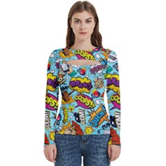 Comic Elements Colorful Seamless Pattern Women s Cut Out Long Sleeve T-shirt by Hannah976