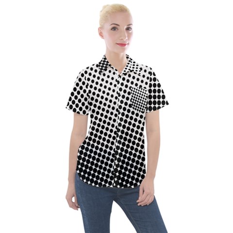 Background-wallpaper-texture-lines Dot Dots Black White Women s Short Sleeve Pocket Shirt by Hannah976