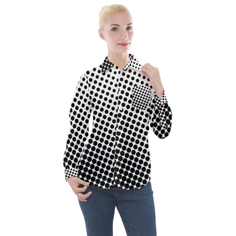 Background-wallpaper-texture-lines Dot Dots Black White Women s Long Sleeve Pocket Shirt by Hannah976