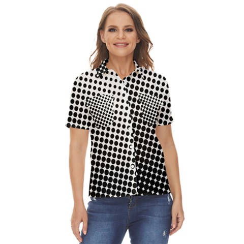 Background-wallpaper-texture-lines Dot Dots Black White Women s Short Sleeve Double Pocket Shirt by Hannah976