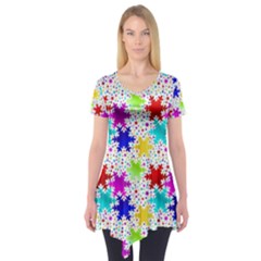 Snowflake Pattern Repeated Short Sleeve Tunic  by Hannah976