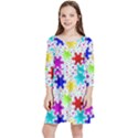 Snowflake Pattern Repeated Kids  Quarter Sleeve Skater Dress View1