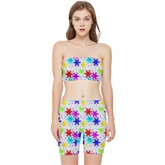 Snowflake Pattern Repeated Stretch Shorts And Tube Top Set