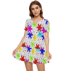 Snowflake Pattern Repeated Tiered Short Sleeve Babydoll Dress by Hannah976