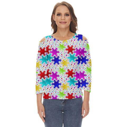 Snowflake Pattern Repeated Cut Out Wide Sleeve Top by Hannah976