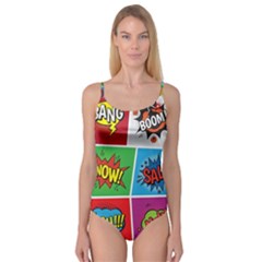 Pop Art Comic Vector Speech Cartoon Bubbles Popart Style With Humor Text Boom Bang Bubbling Expressi Camisole Leotard  by Hannah976