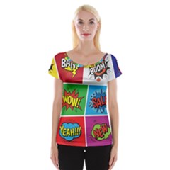 Pop Art Comic Vector Speech Cartoon Bubbles Popart Style With Humor Text Boom Bang Bubbling Expressi Cap Sleeve Top by Hannah976