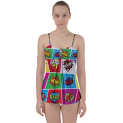 Pop Art Comic Vector Speech Cartoon Bubbles Popart Style With Humor Text Boom Bang Bubbling Expressi Babydoll Tankini Set by Hannah976