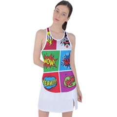 Pop Art Comic Vector Speech Cartoon Bubbles Popart Style With Humor Text Boom Bang Bubbling Expressi Racer Back Mesh Tank Top by Hannah976